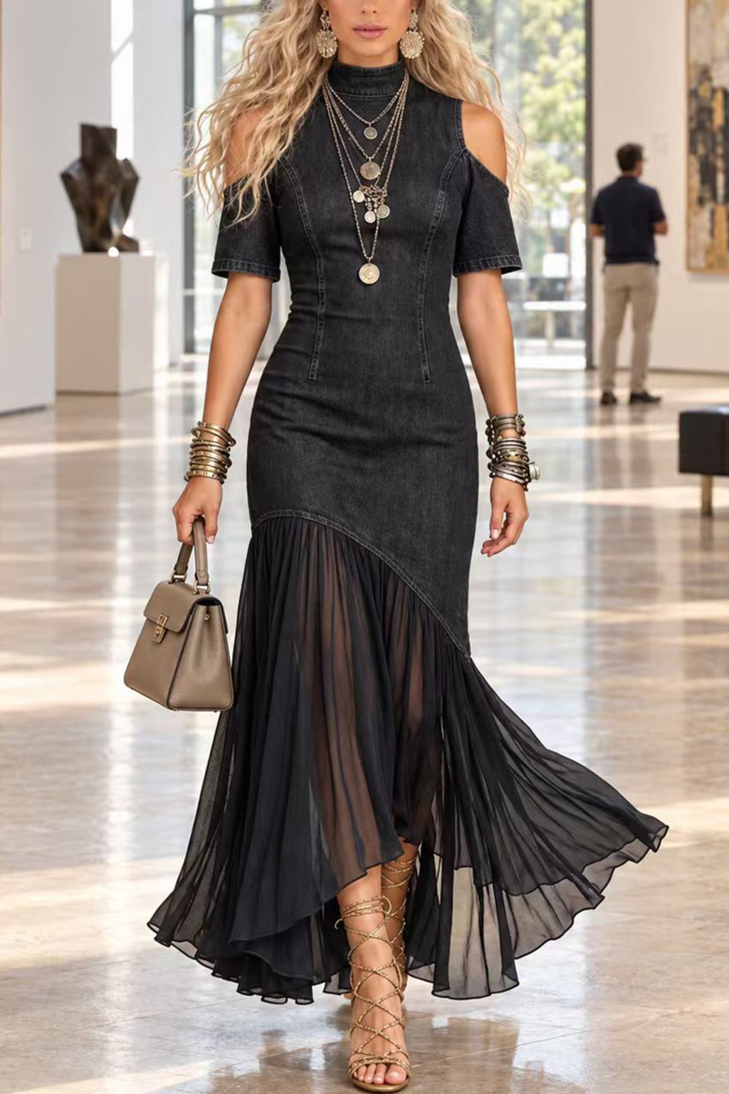 Cold Shoulder High Low Maxi Dress