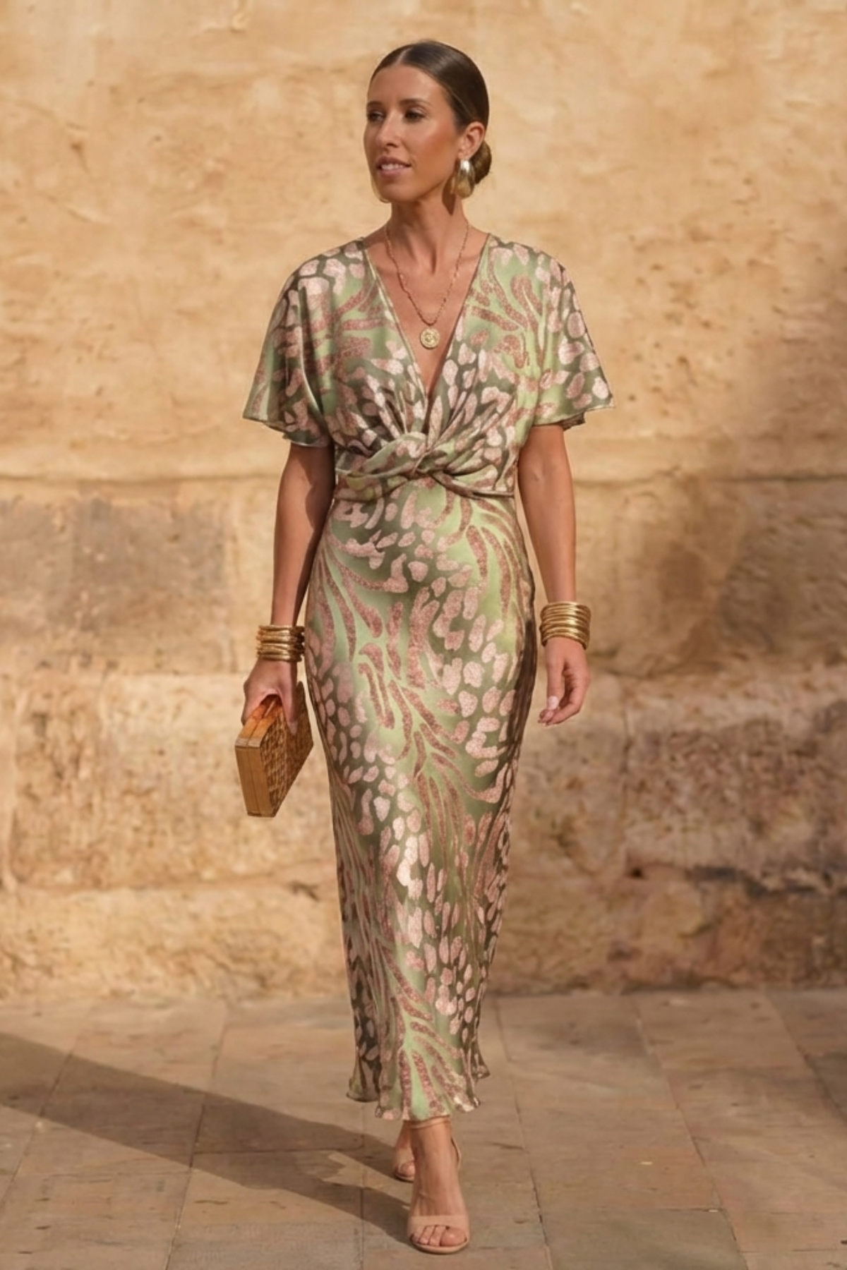 Copper Twist Knot Waist Midi Dress