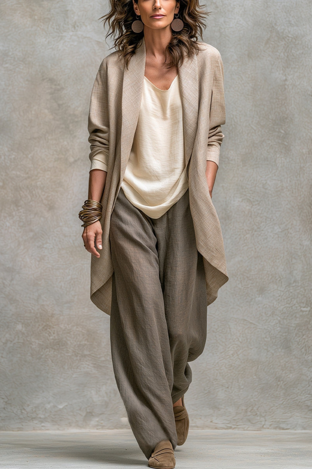 Cowl Neck Draped Jacket Three Piece Set