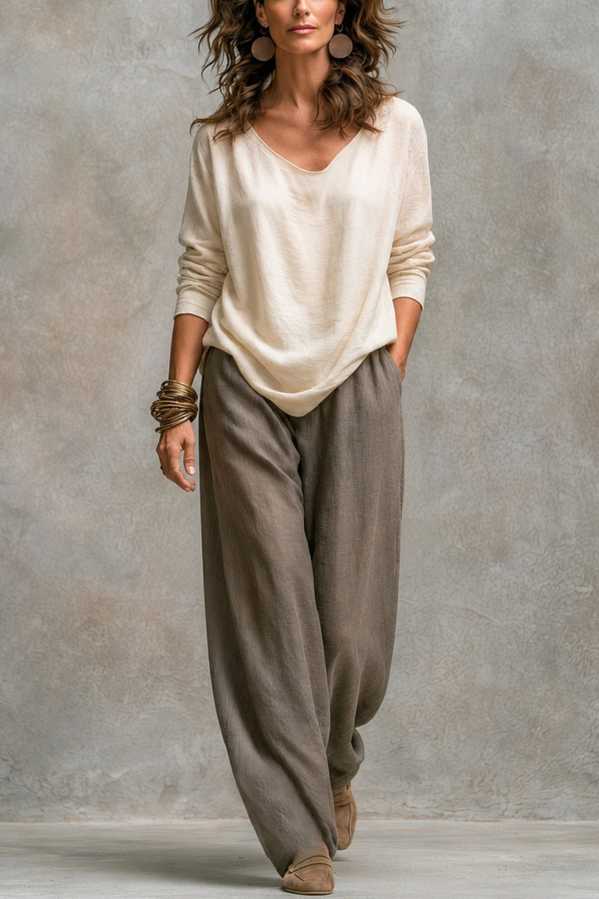 Cowl Neck Draped Jacket Three Piece Set