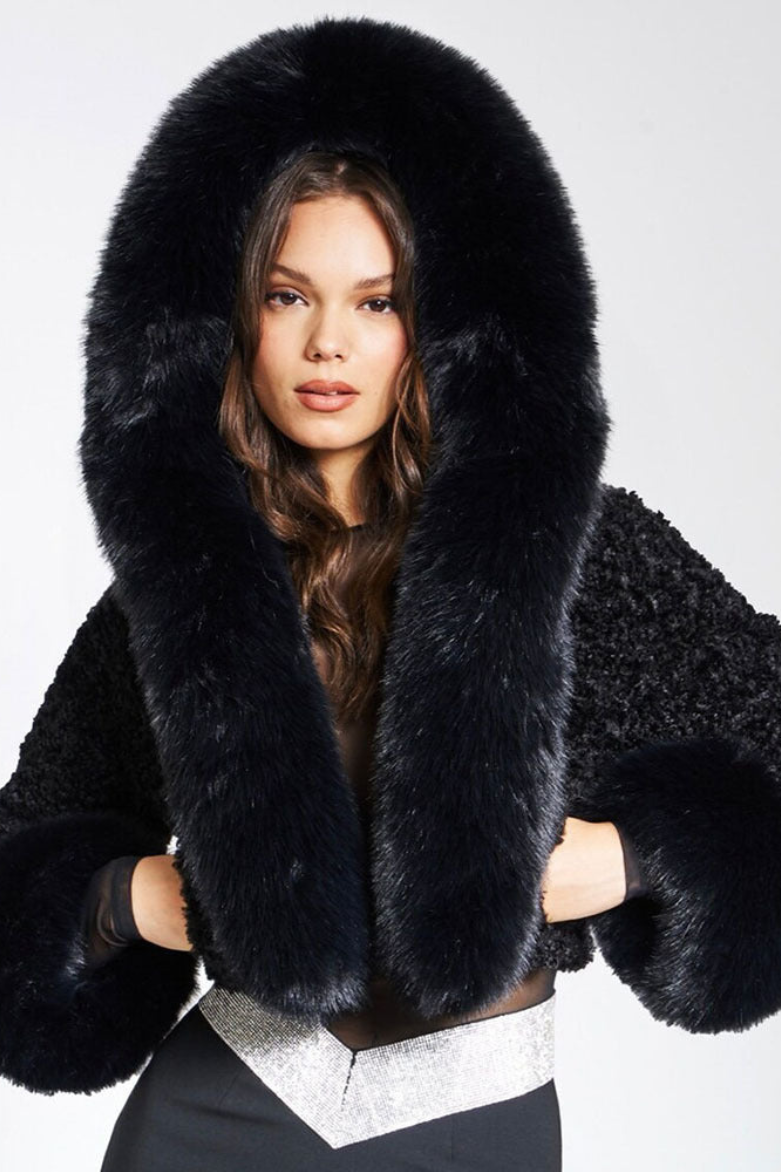 Women's Cropped Hooded Faux Fur Coat