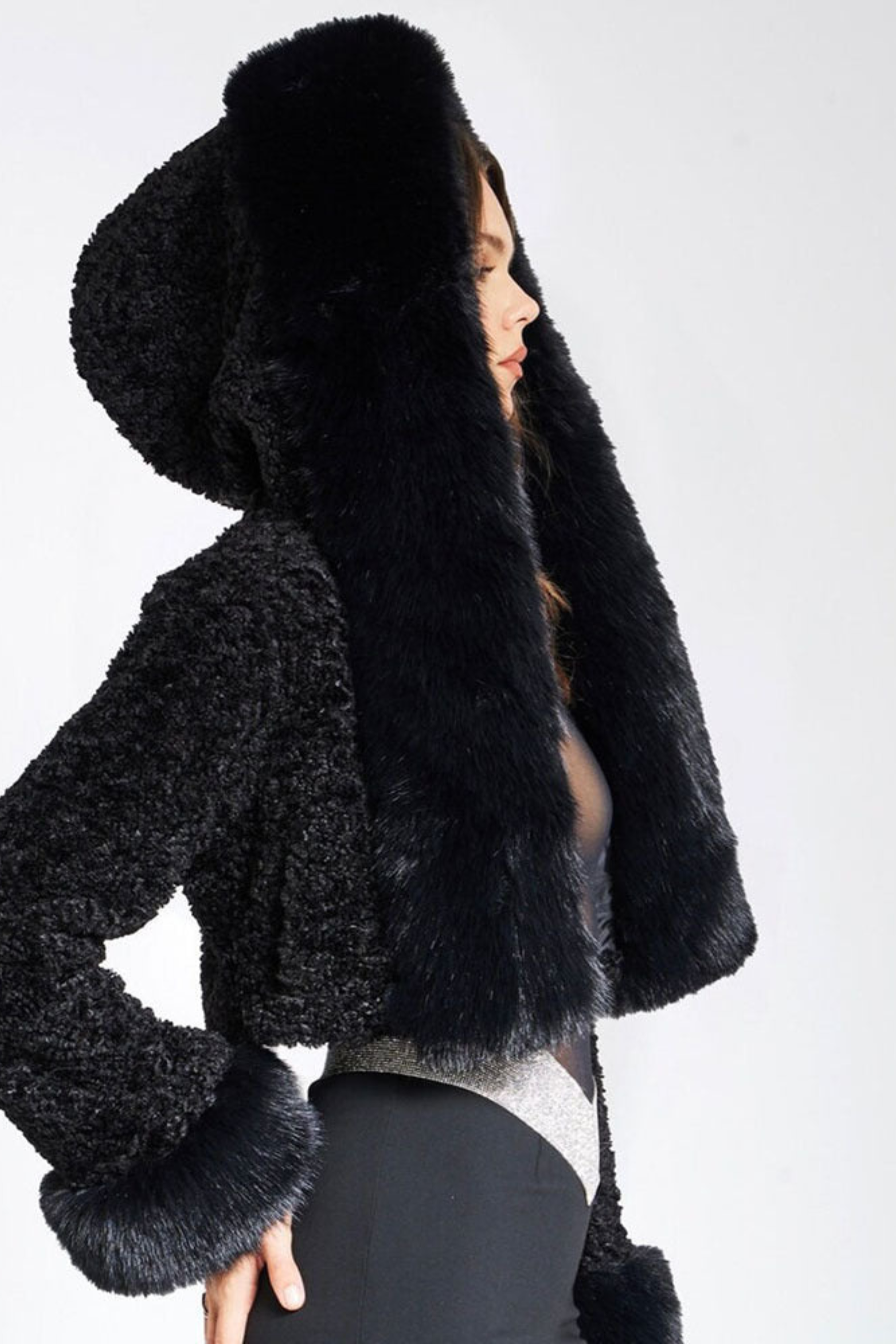Women's Cropped Hooded Faux Fur Coat