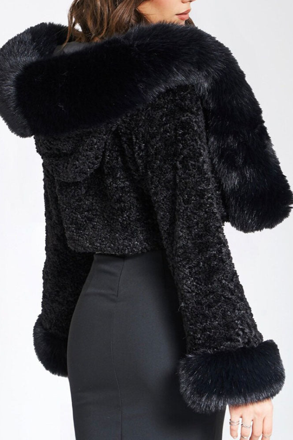 Women's Cropped Hooded Faux Fur Coat