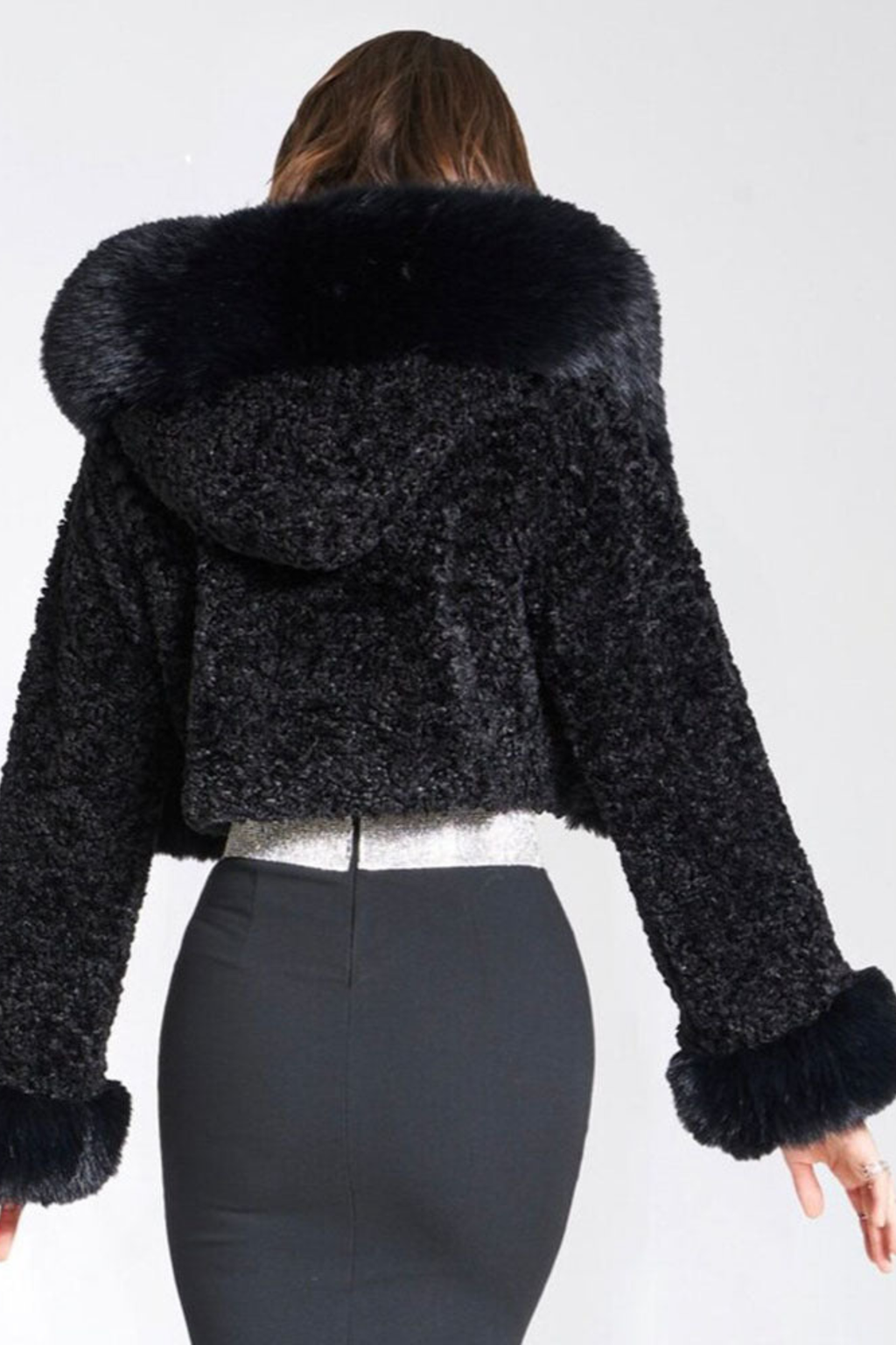 Women's Cropped Hooded Faux Fur Coat