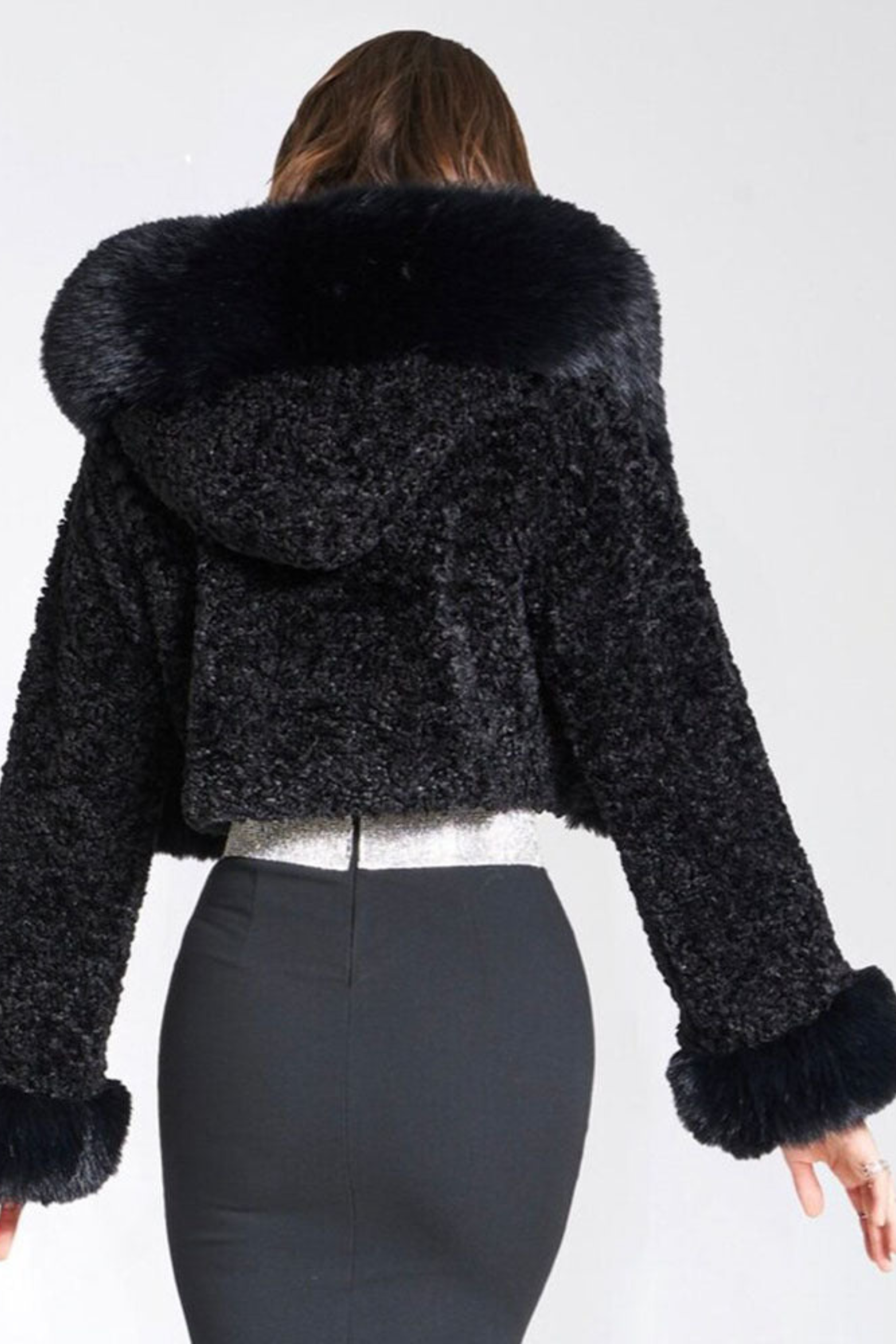 Women's Cropped Hooded Faux Fur Coat