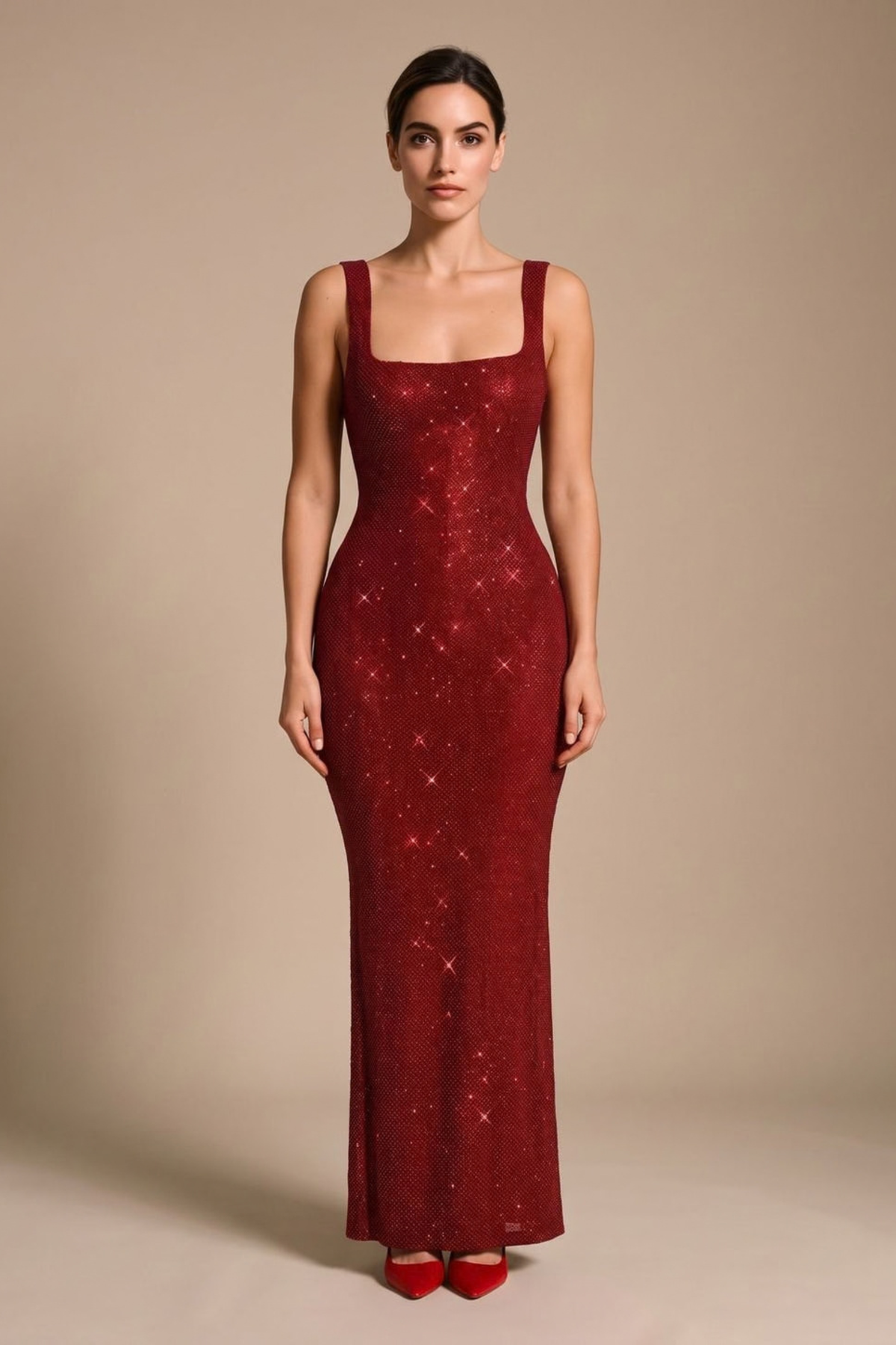 Square Neck Sequin Maxi Dress
