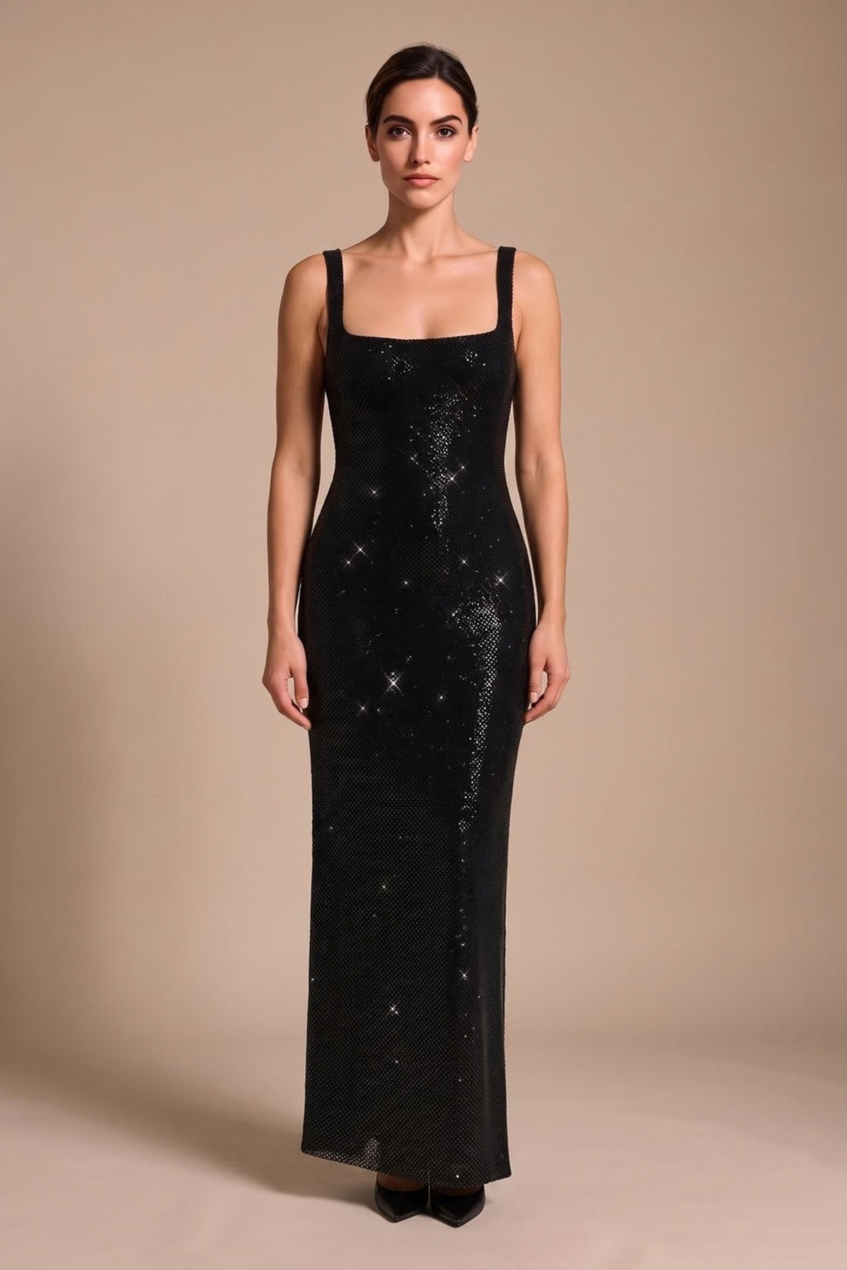 Square Neck Sequin Maxi Dress