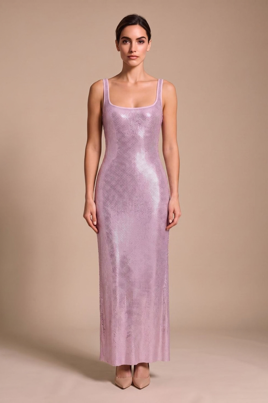 Square Neck Sequin Maxi Dress