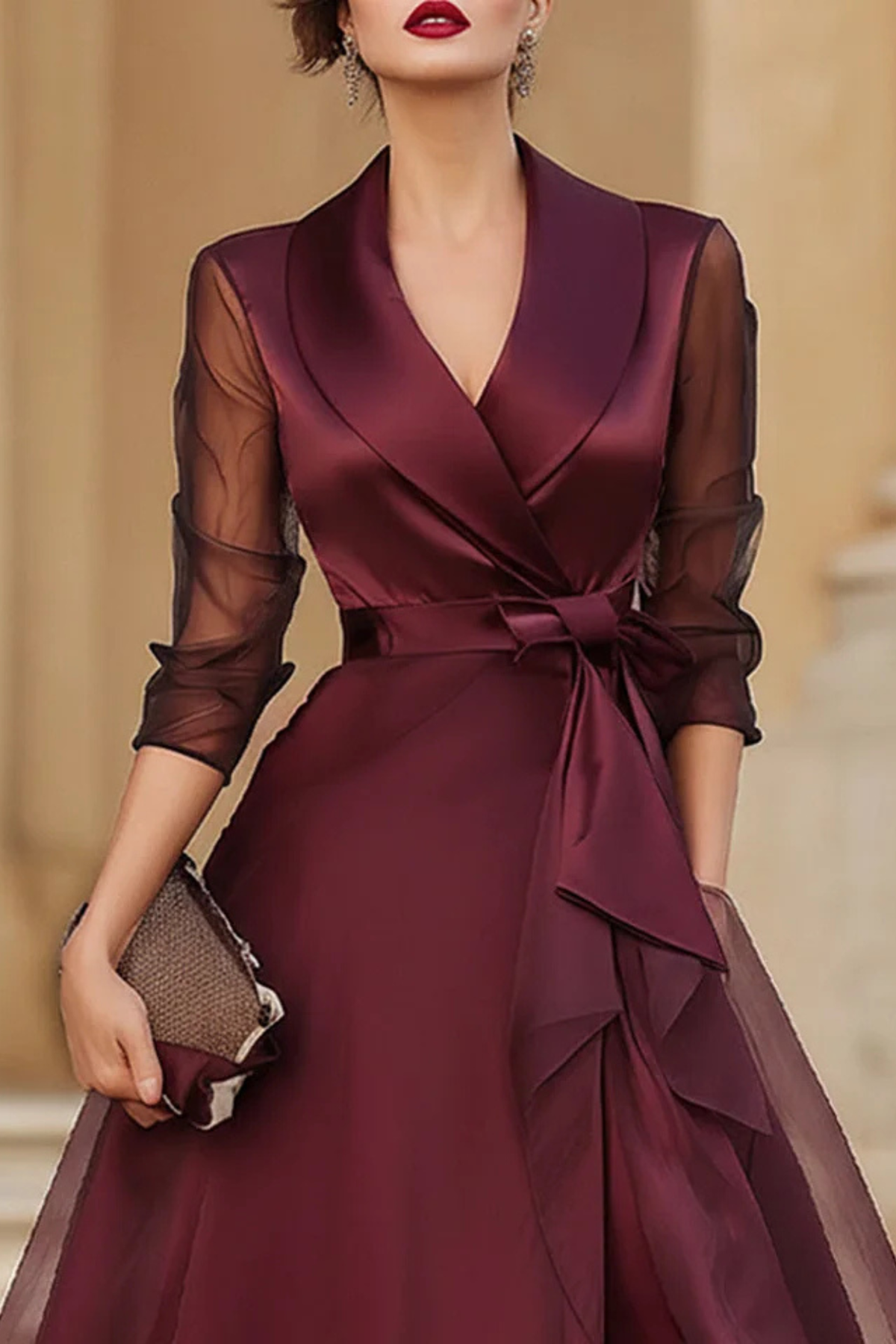 V Neck Wrap Midi Dress