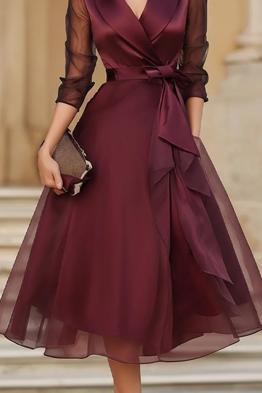 V Neck Wrap Midi Dress