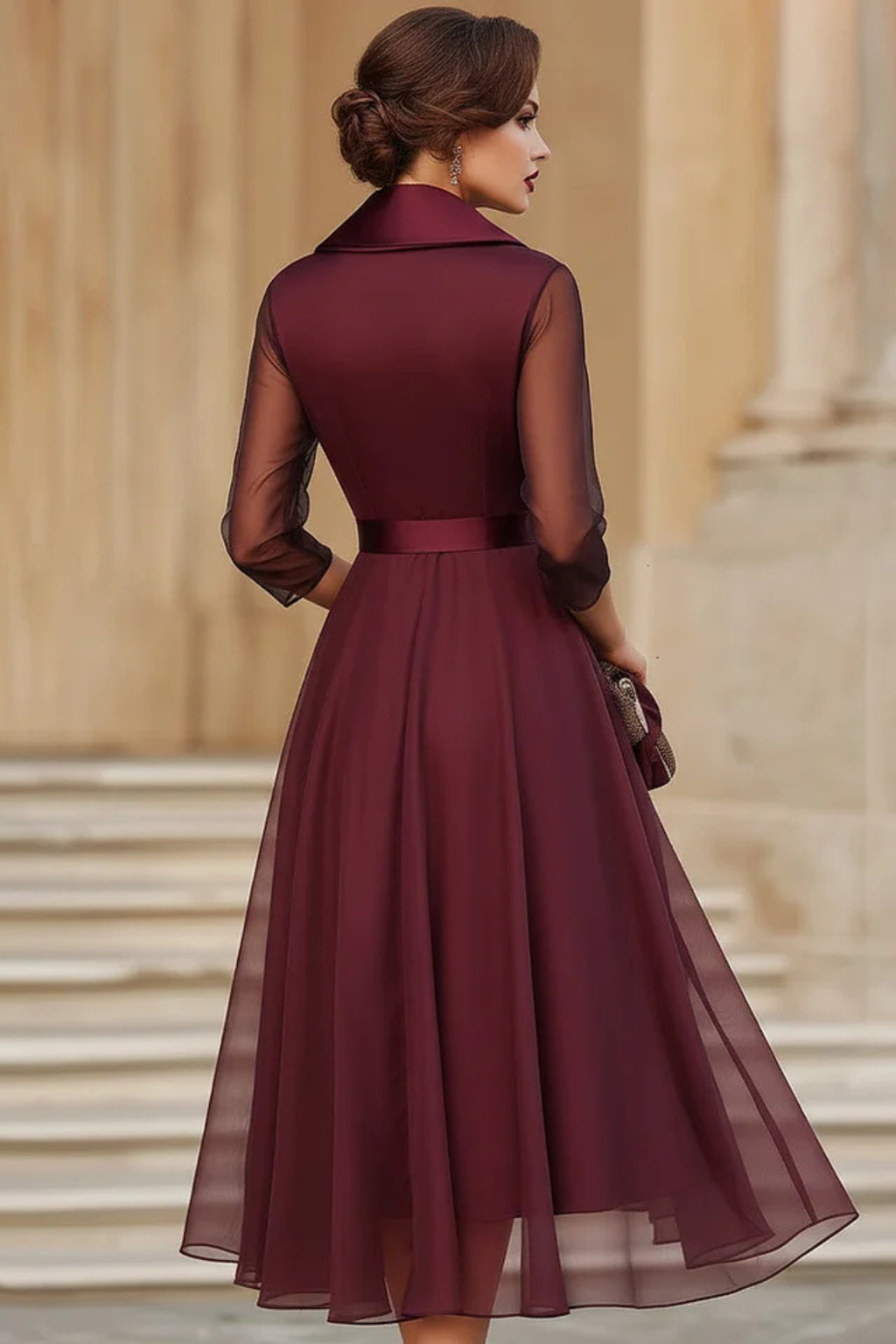 V Neck Wrap Midi Dress