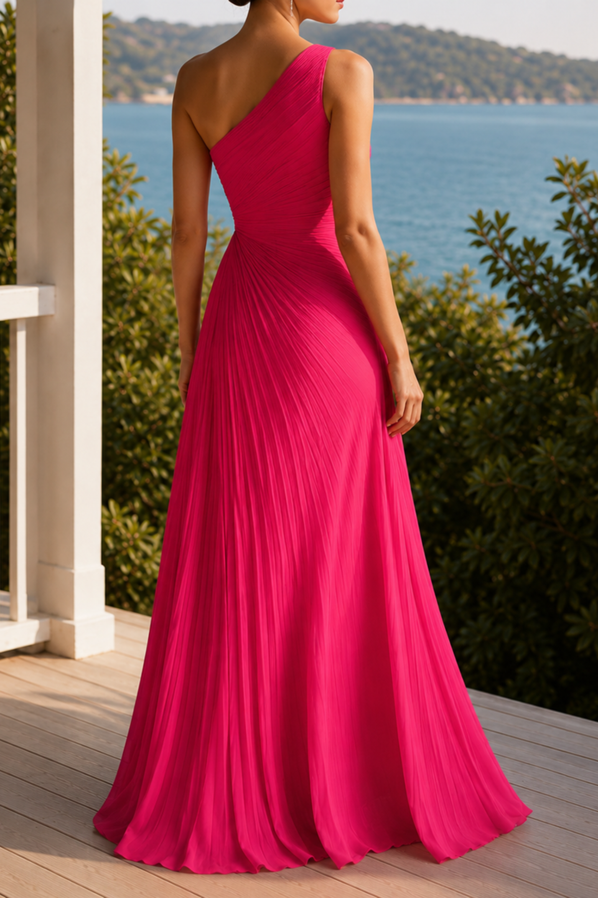 One Shoulder Pleated Maxi Dress