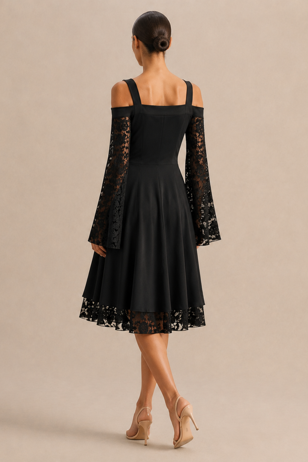 Fiore Knit Lace Up Fit and Flare Midi Dress