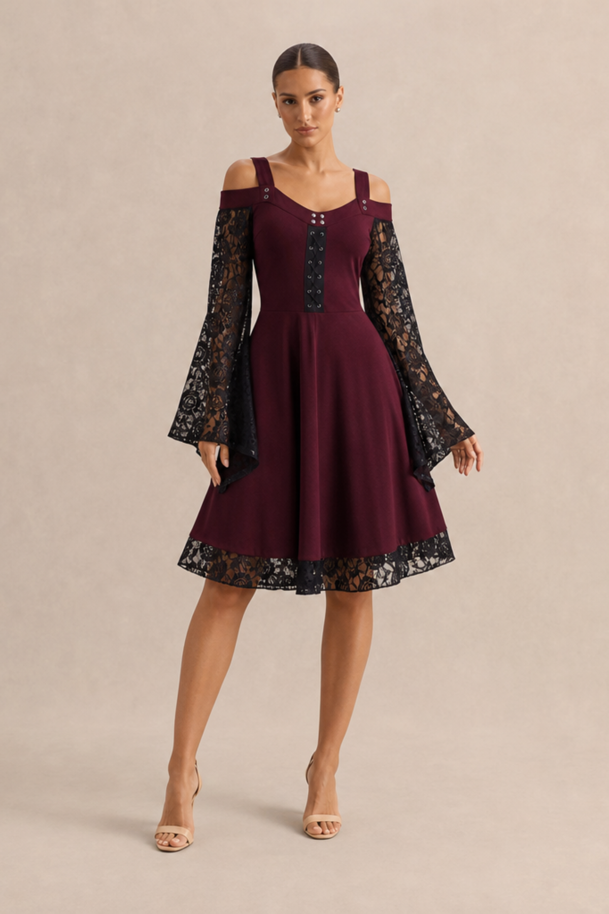 Fiore Knit Lace Up Fit and Flare Midi Dress