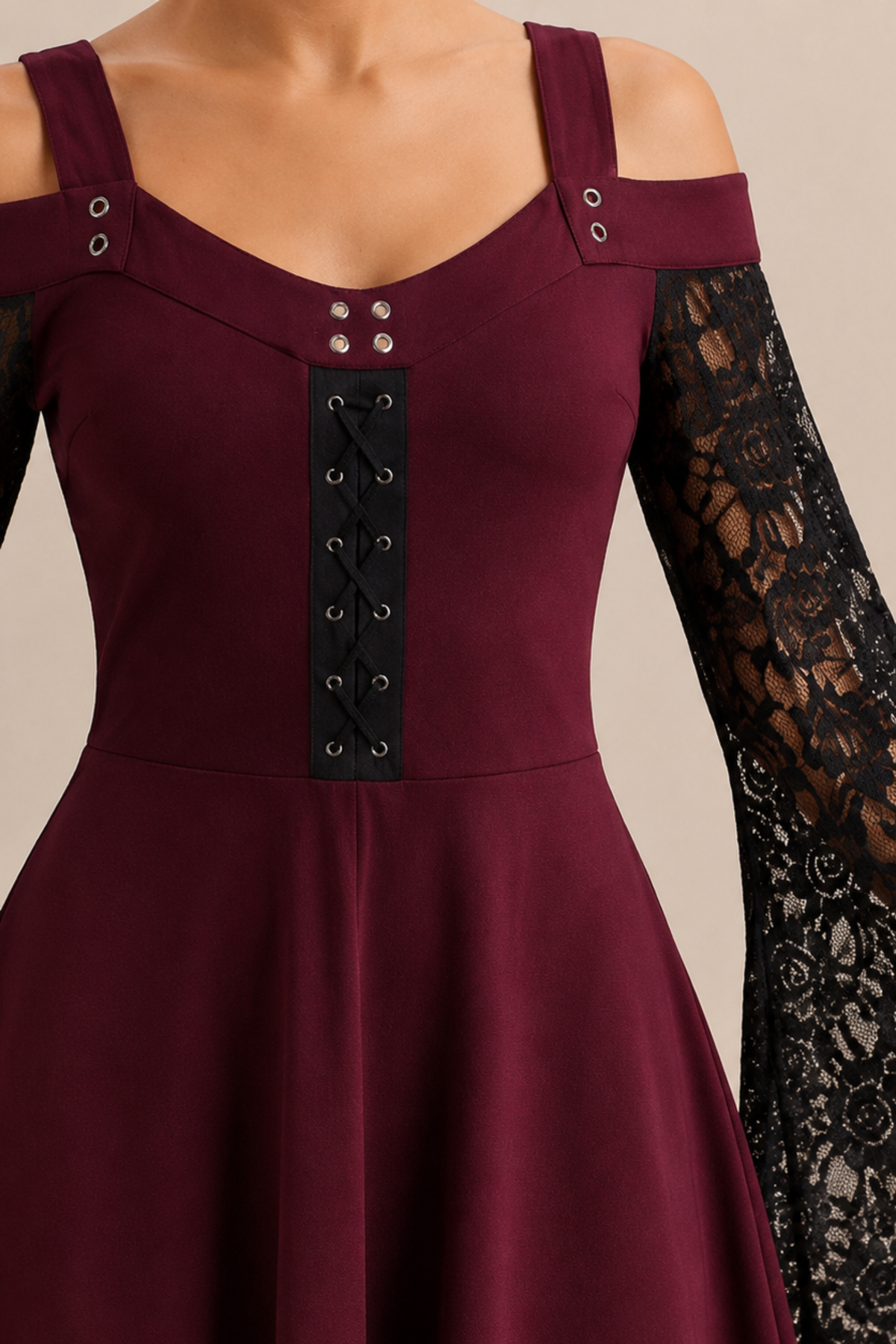 Fiore Knit Lace Up Fit and Flare Midi Dress
