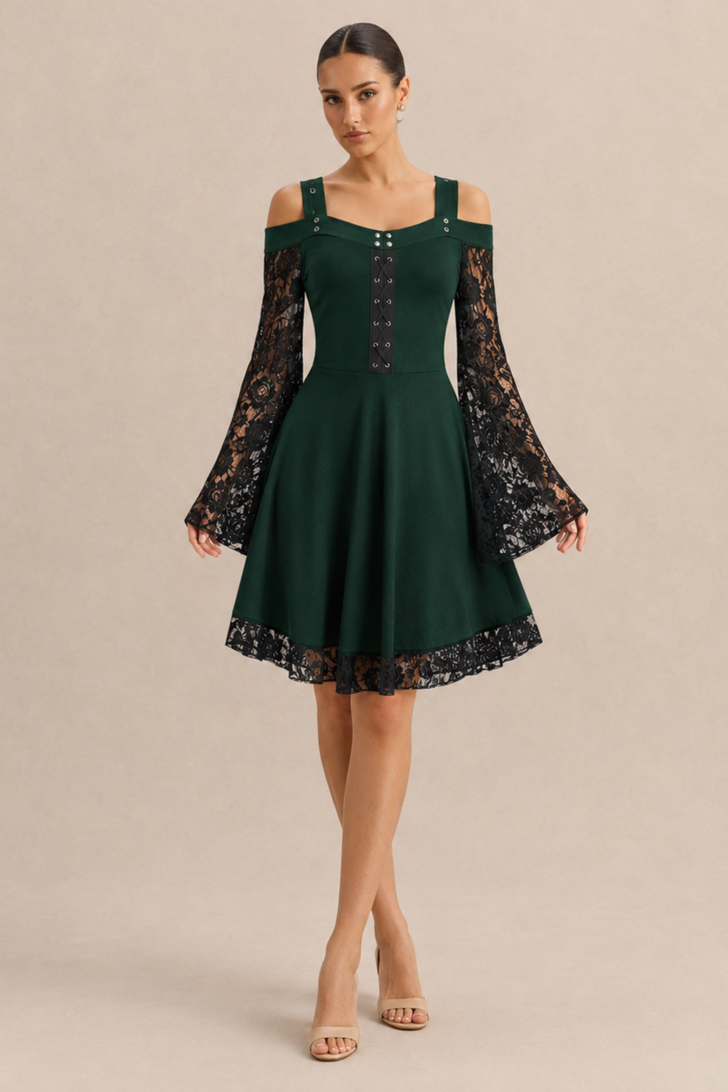 Fiore Knit Lace Up Fit and Flare Midi Dress