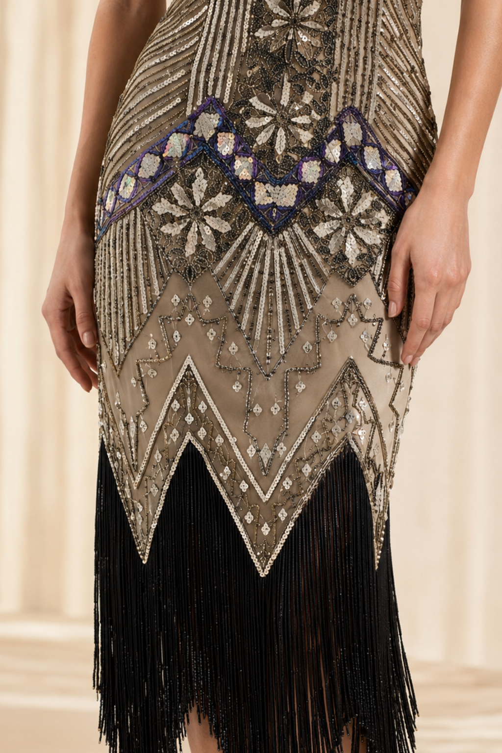 Wine Red Sequin Fringe Midi Dress