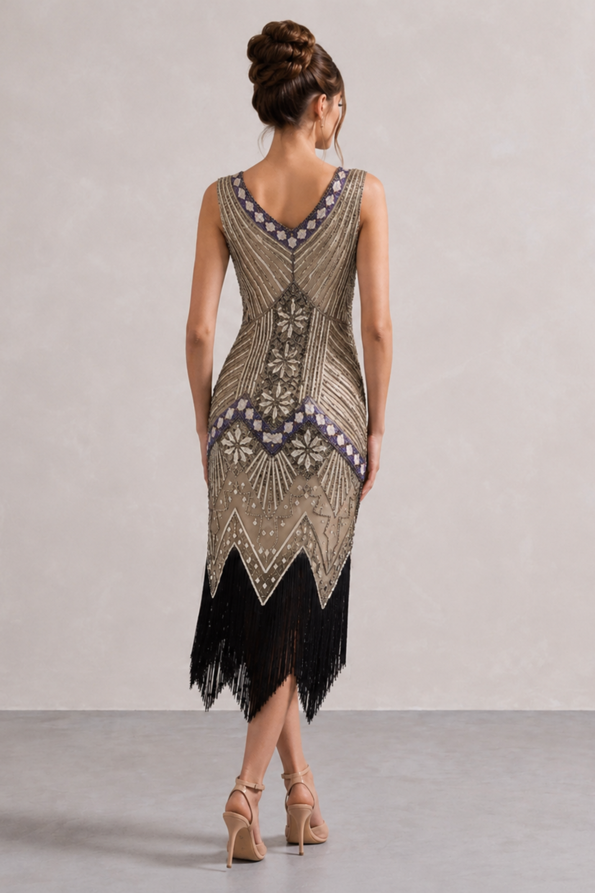 Wine Red Sequin Fringe Midi Dress