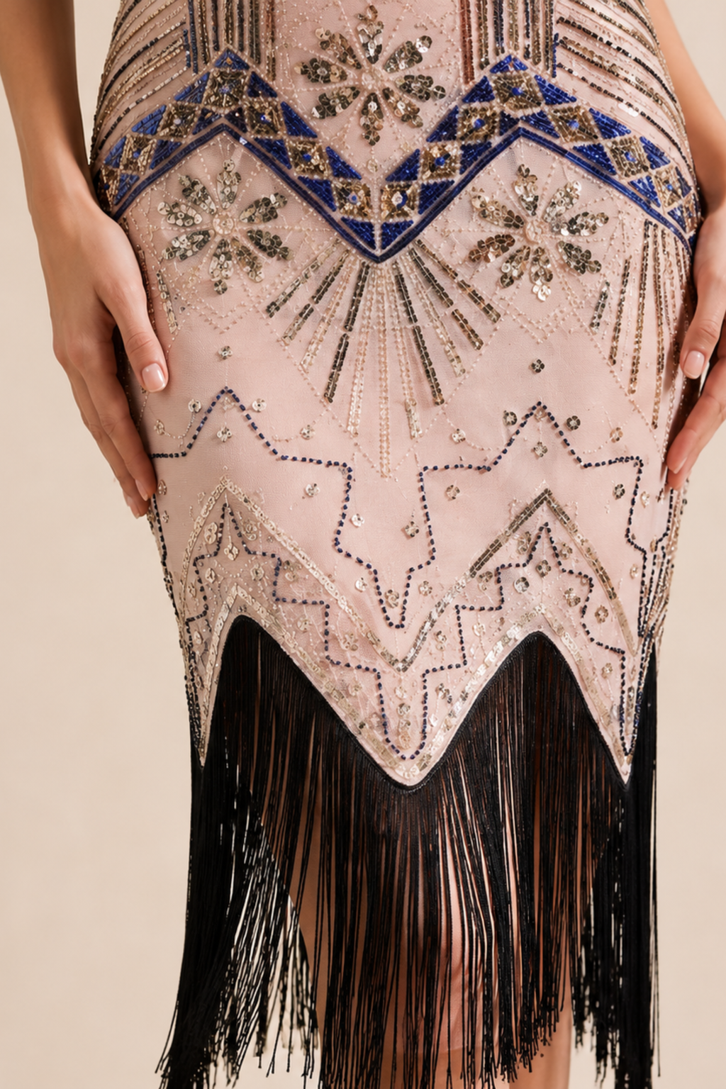 Wine Red Sequin Fringe Midi Dress
