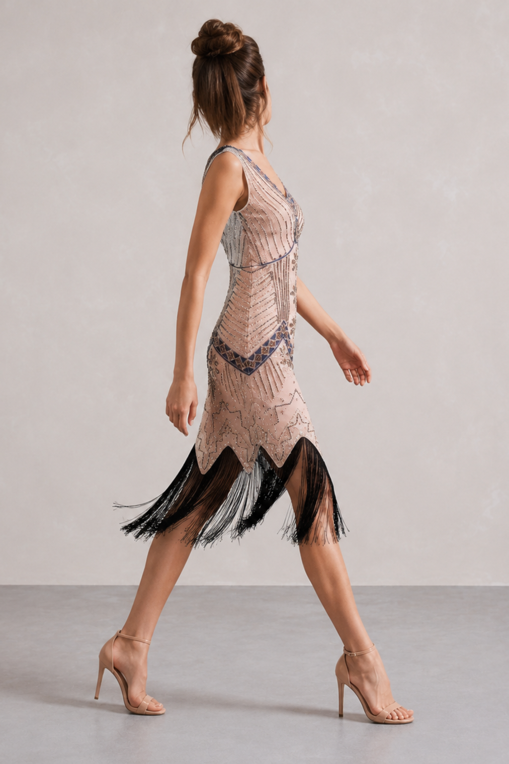 Wine Red Sequin Fringe Midi Dress