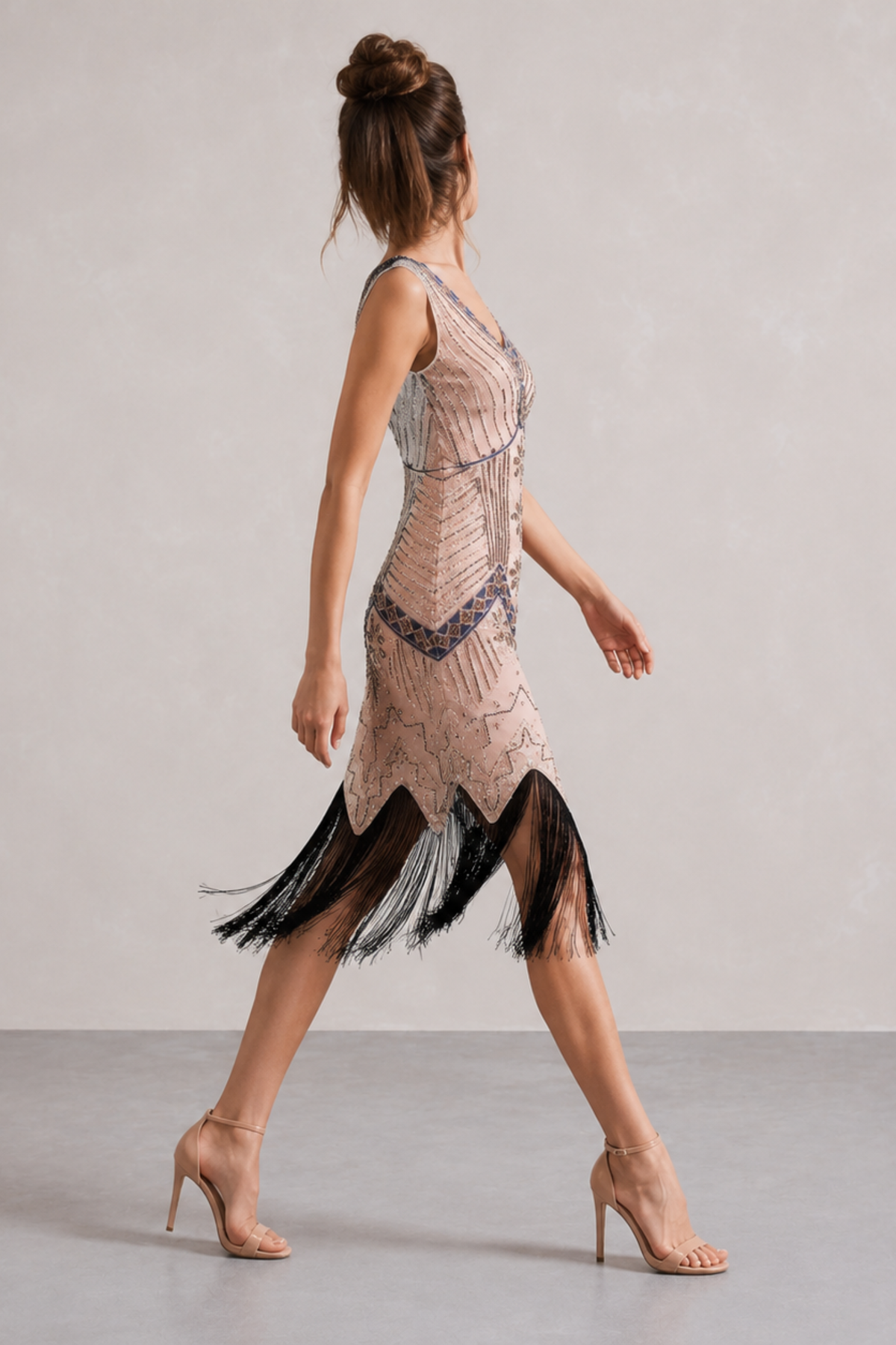Wine Red Sequin Fringe Midi Dress