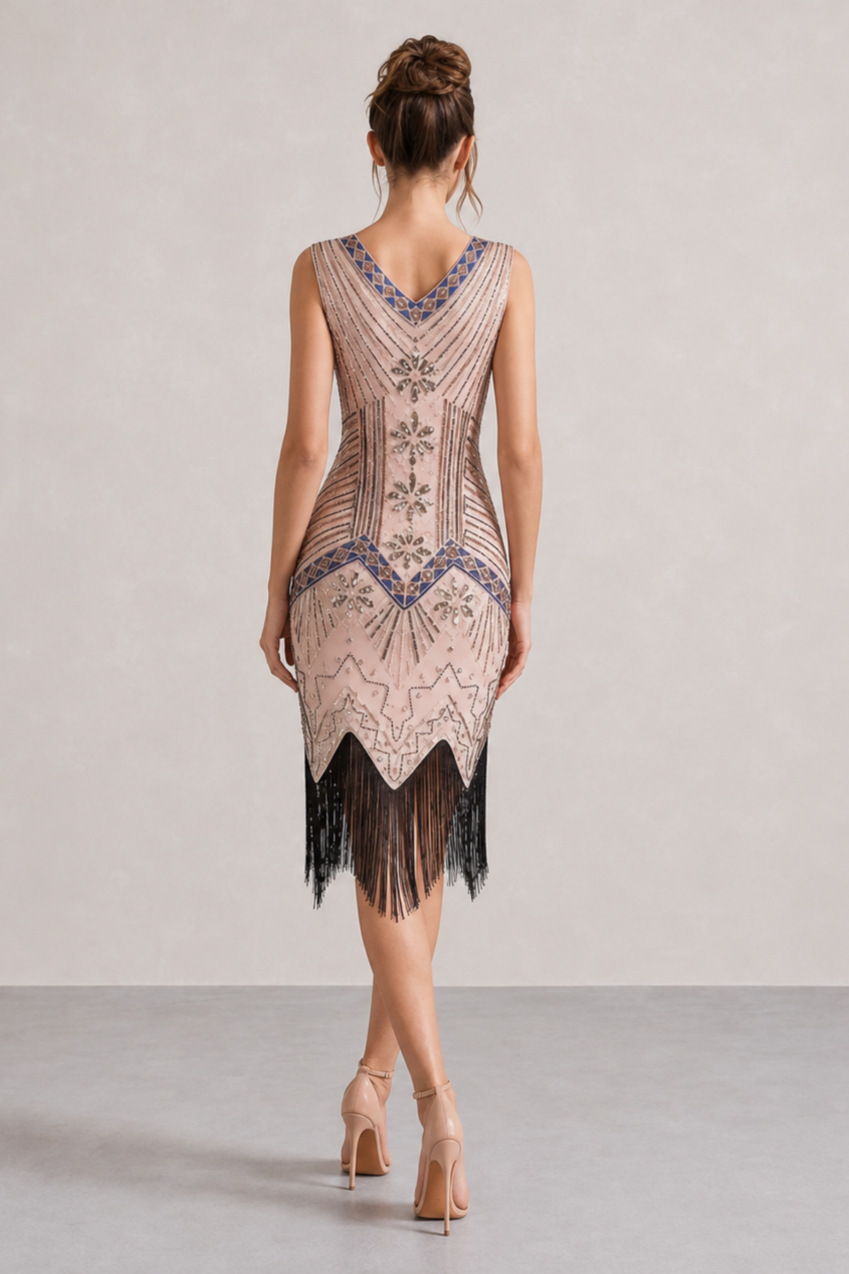 Wine Red Sequin Fringe Midi Dress