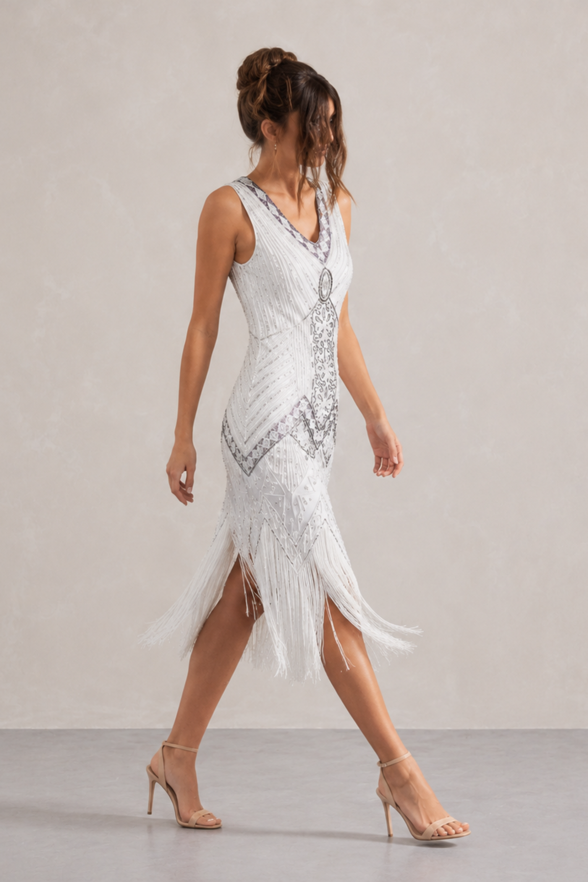 Wine Red Sequin Fringe Midi Dress