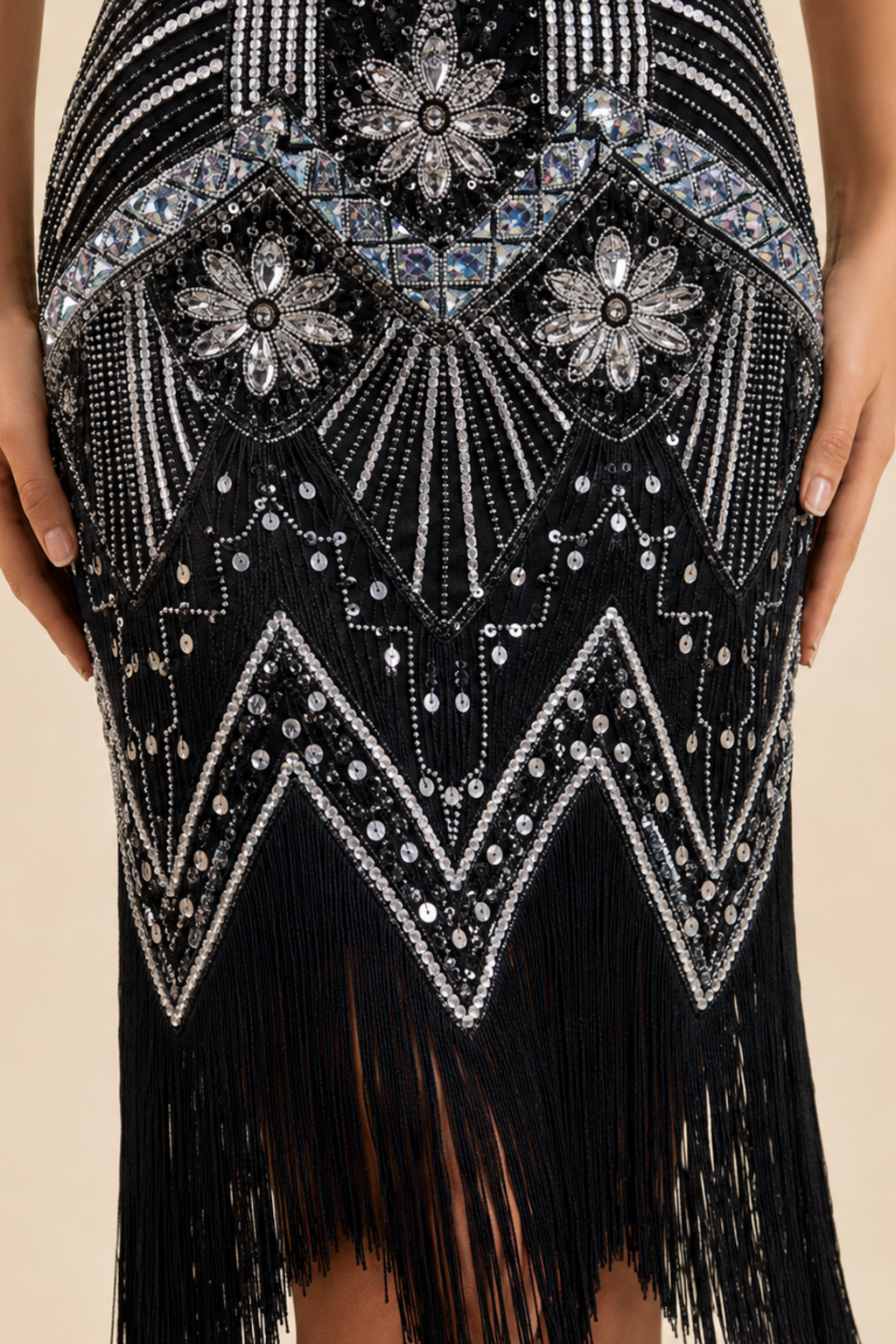 Wine Red Sequin Fringe Midi Dress