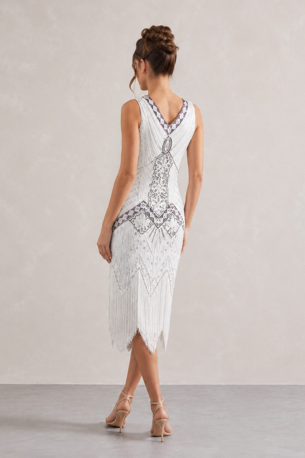 Wine Red Sequin Fringe Midi Dress