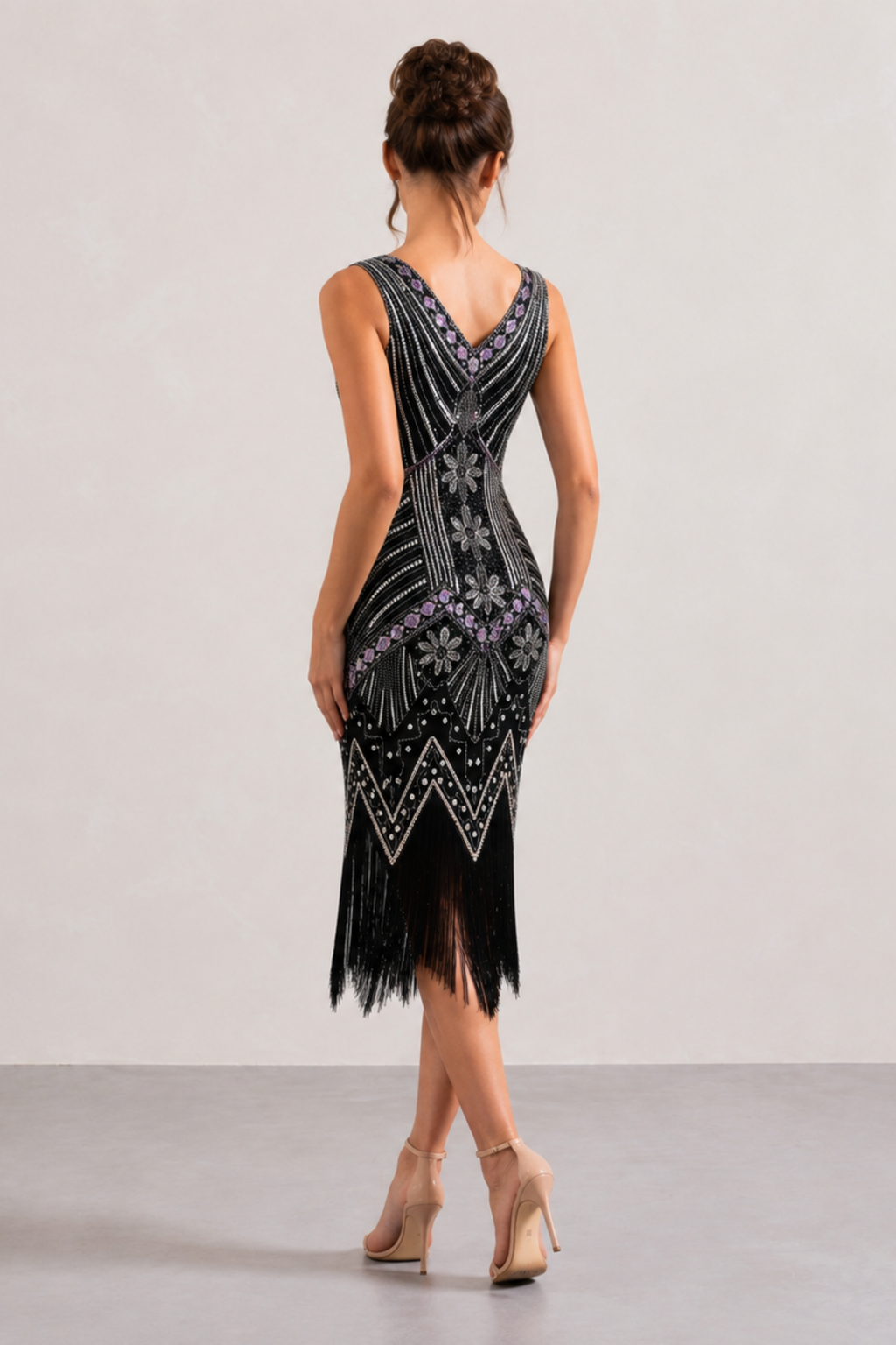 Wine Red Sequin Fringe Midi Dress