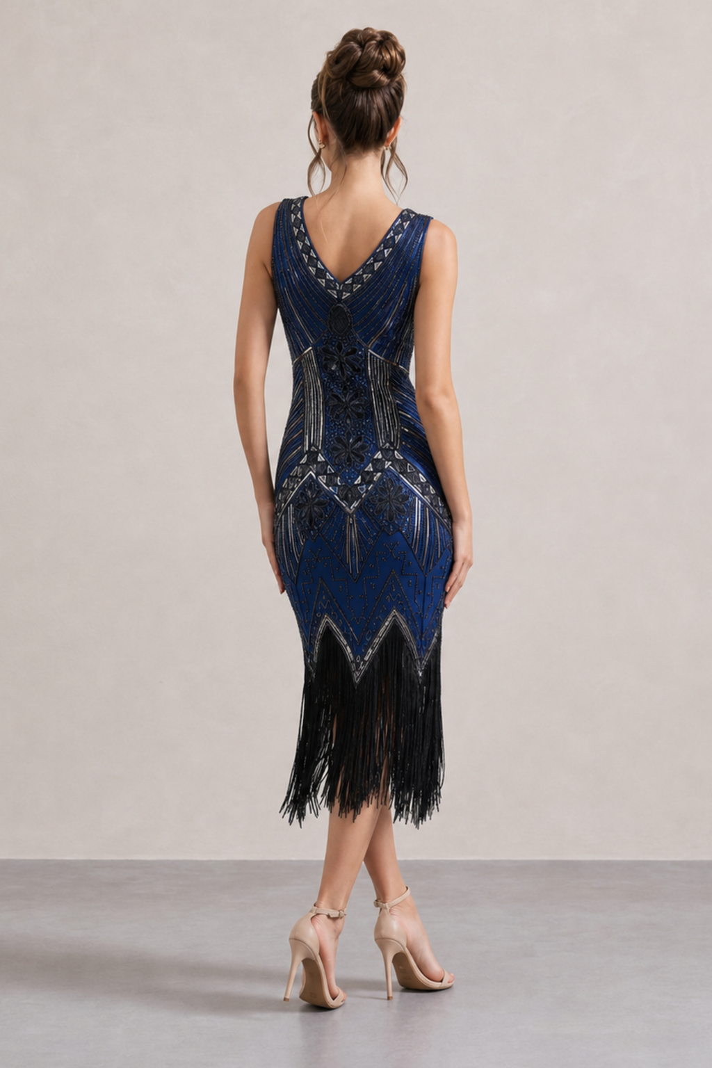 Wine Red Sequin Fringe Midi Dress