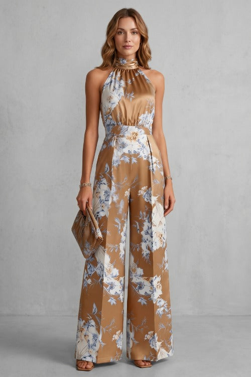Floral Halter Wide Leg Jumpsuit