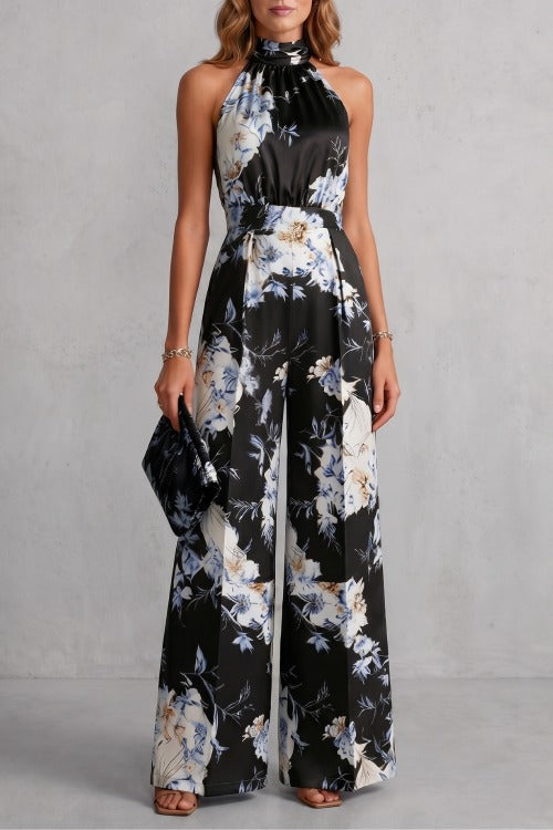 Floral Halter Wide Leg Jumpsuit