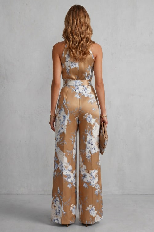 Floral Halter Wide Leg Jumpsuit