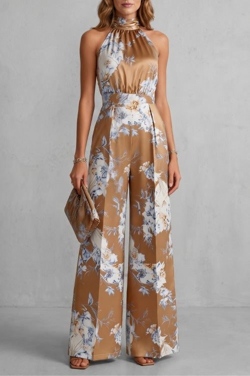 Floral Halter Wide Leg Jumpsuit