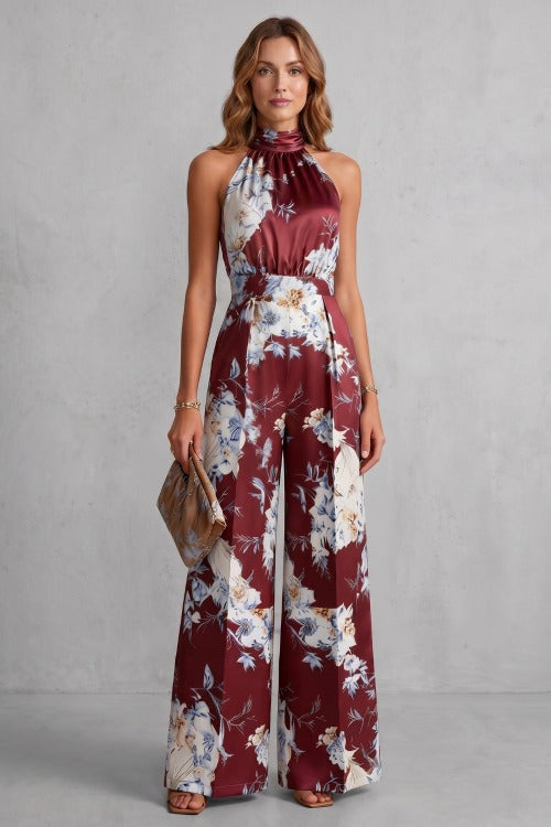 Floral Halter Wide Leg Jumpsuit