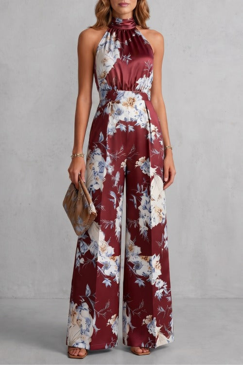 Floral Halter Wide Leg Jumpsuit
