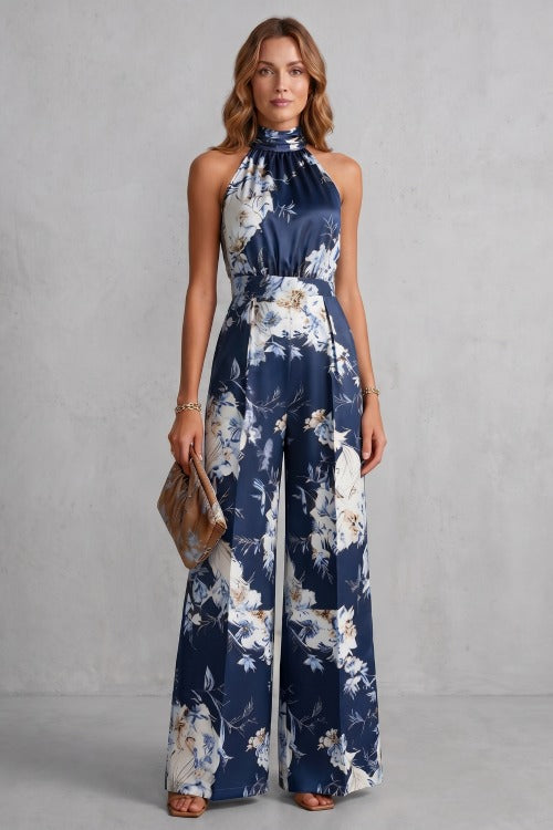 Floral Halter Wide Leg Jumpsuit