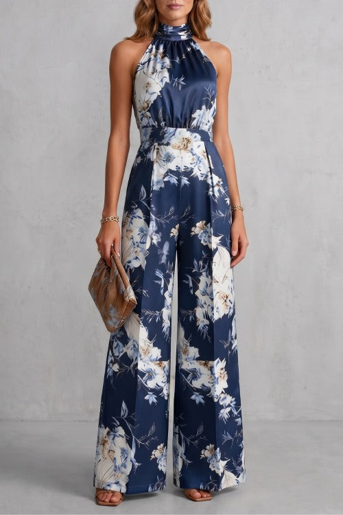 Floral Halter Wide Leg Jumpsuit