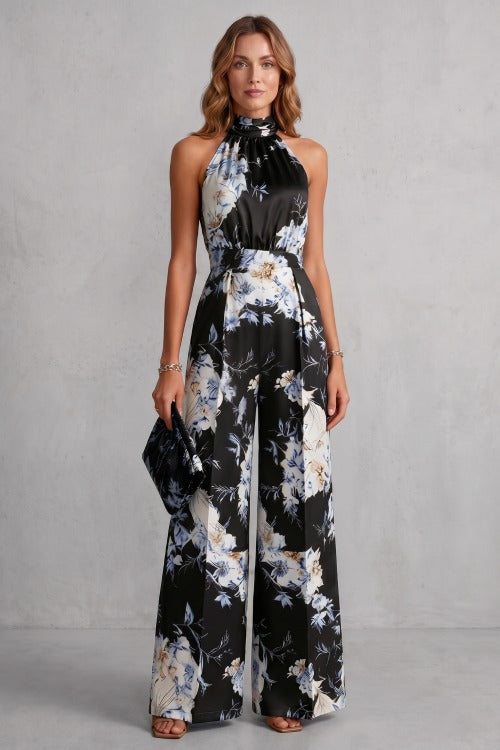 Floral Halter Wide Leg Jumpsuit