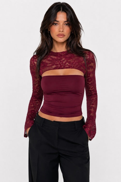 Floral Lace Cutout Long Sleeve Top