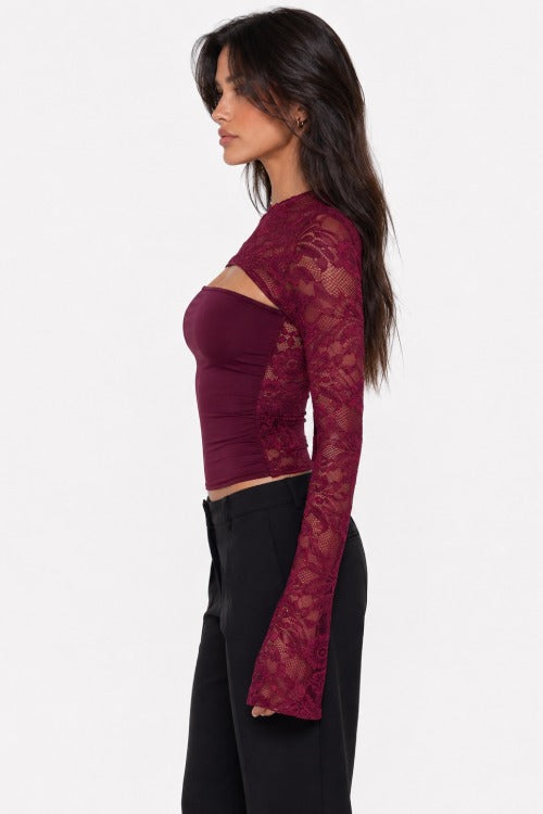Floral Lace Cutout Long Sleeve Top