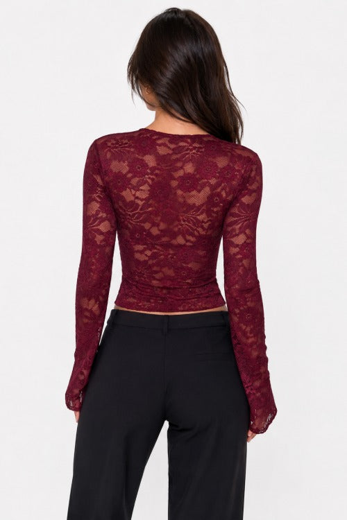Floral Lace Cutout Long Sleeve Top