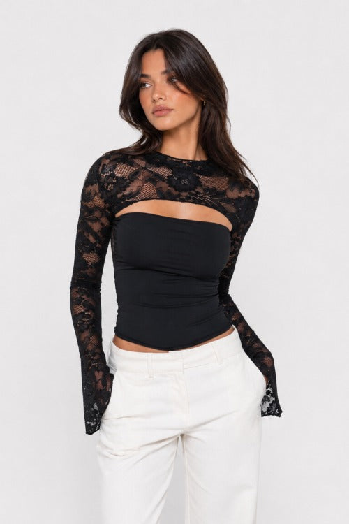 Floral Lace Cutout Long Sleeve Top