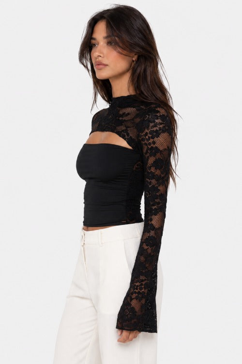 Floral Lace Cutout Long Sleeve Top