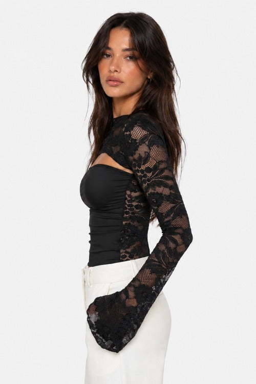 Floral Lace Cutout Long Sleeve Top