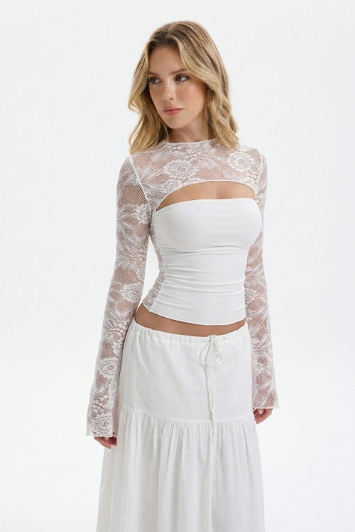 Floral Lace Cutout Long Sleeve Top
