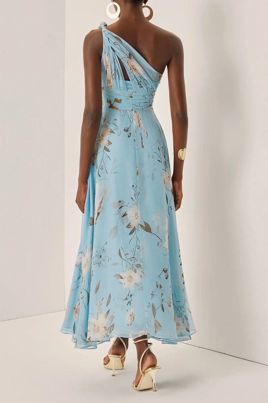 Floral Pleated One Shoulder Dress