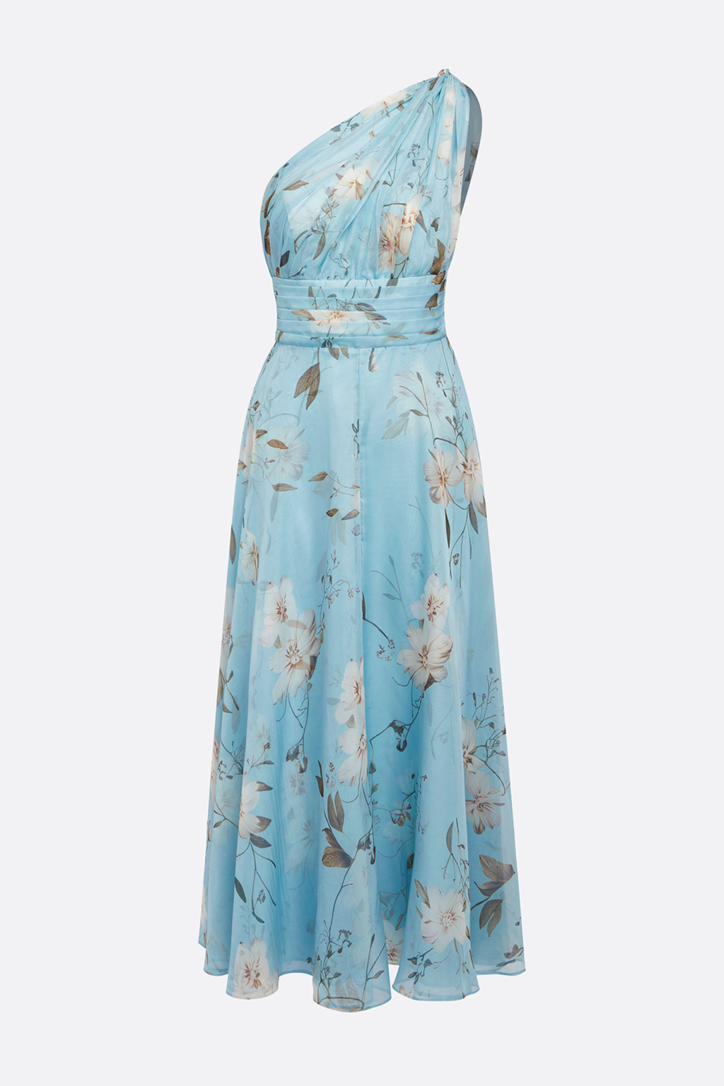 Floral Pleated One Shoulder Dress