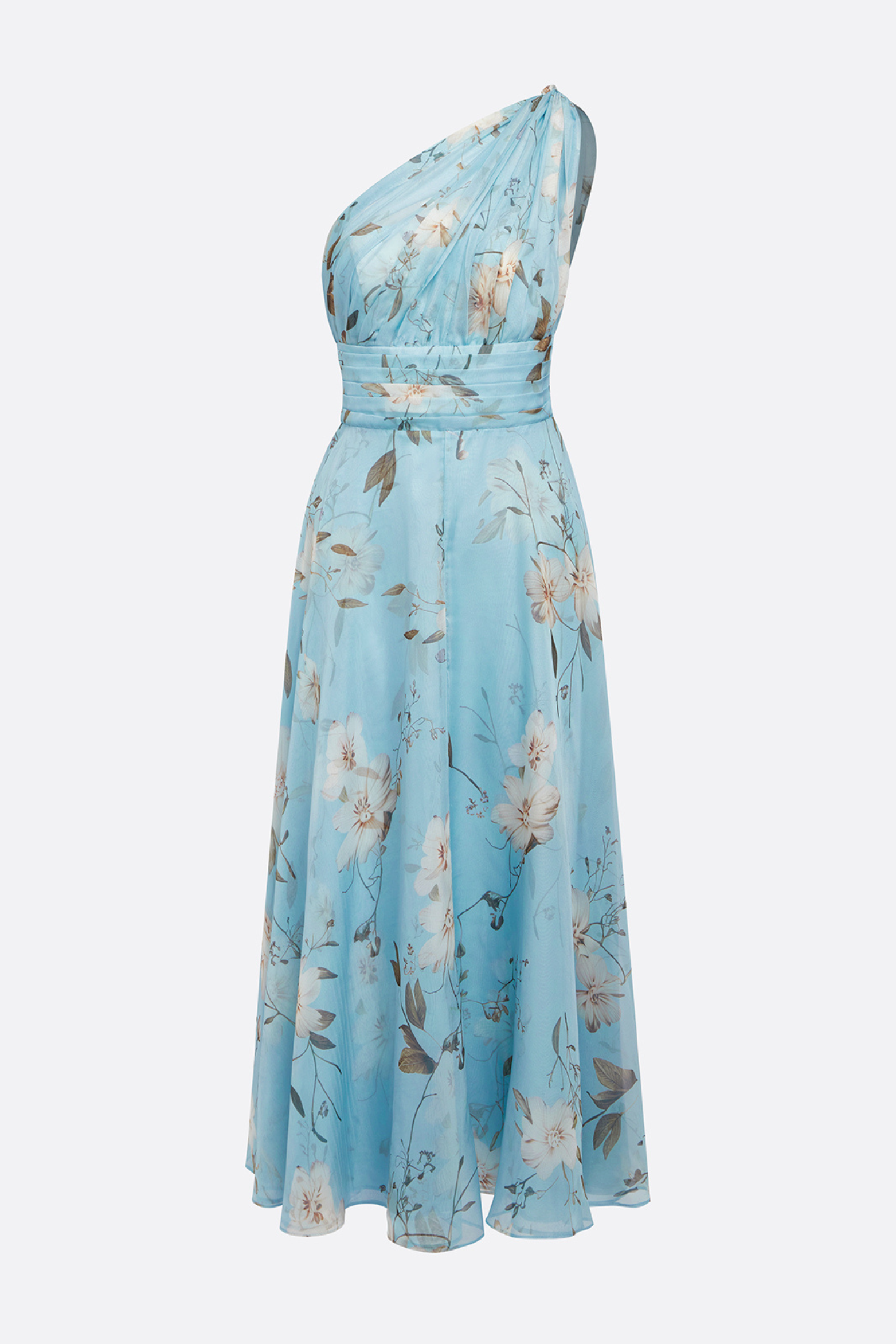 Floral Pleated One Shoulder Dress